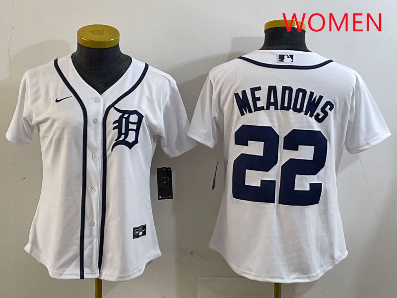 Women Detroit Tigers 22 Meadows White Game 2025 Nike MLB Jersey style 2